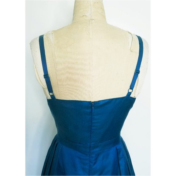 Banana Republic Womens Teal Retro Cocktail Dress with Straps Silk Pleats  NWT - Picture 8 of 10